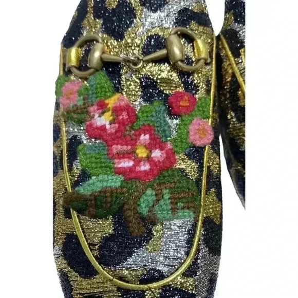 Gucci Lurex Jacquard Leopard Princetown Slippers 35 5 Horsebit Cheetah Slides - Picture 4 of 9